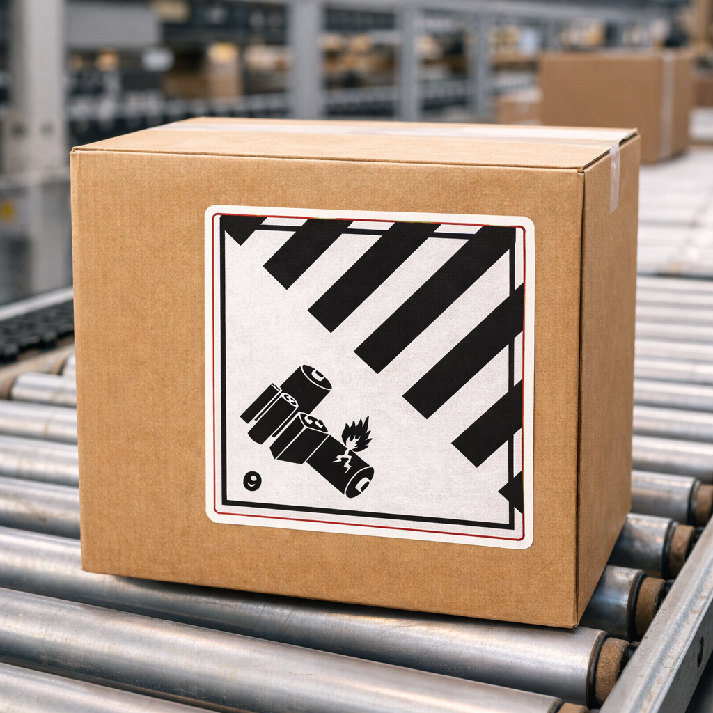 100x100mm Class 9 Lithium Battery Warning Label, Roll of 250