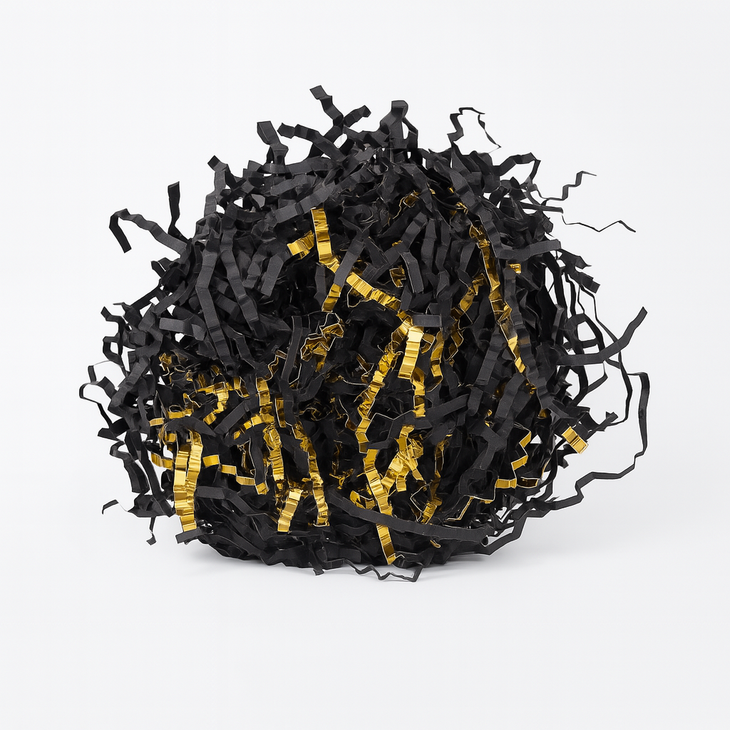 Black with Golden Mixed Shredded Paper Shreds Filler 1KG A245