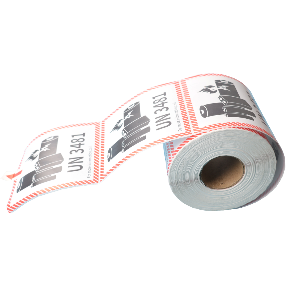 100x100mm Lithium Battery Mark Label UN 3481, Roll of 500