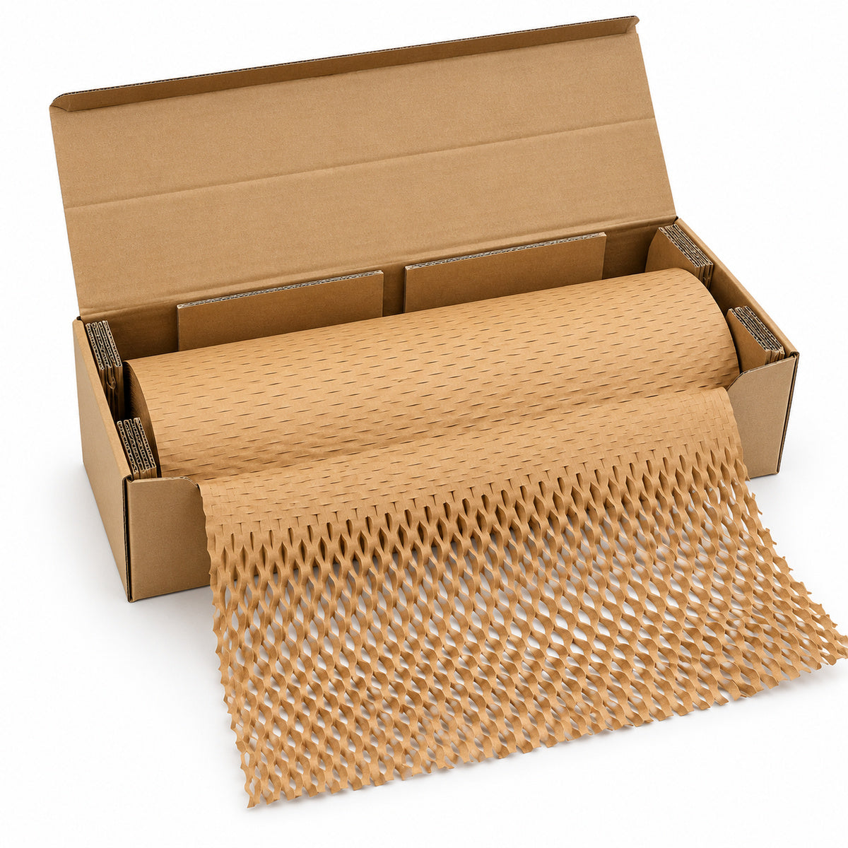 Kraft honeycomb paper 500mm x 250m with dispenser - open view