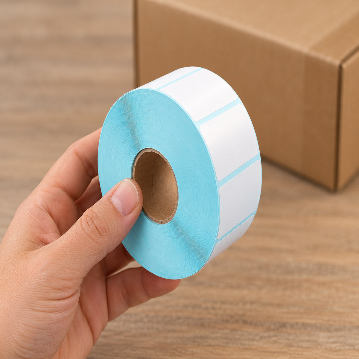 Direct Thermal Label 57 x 32mm 2000 Labels per Roll A218 x 8 Rolls - handling scene