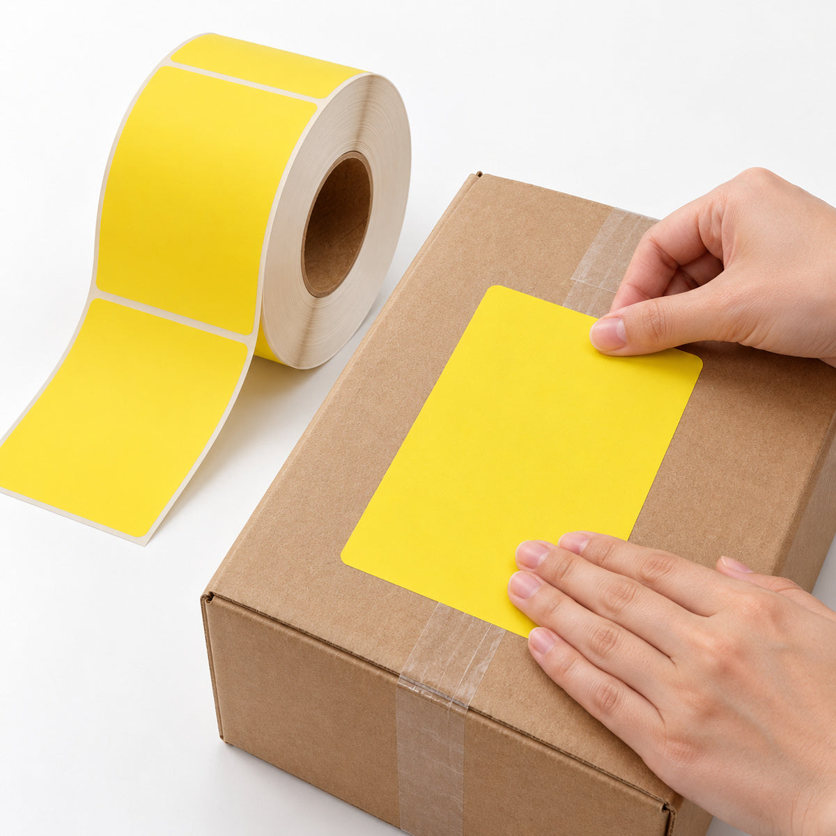 Yellow Direct Thermal Labels 100 x 150mm 4-Pack (76mm Core / 4000 Labels - A282) - application scene