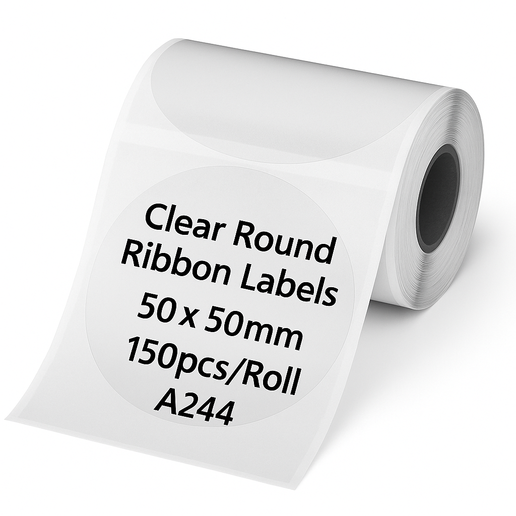 Clear Round Ribbon Label 50x50mm A244