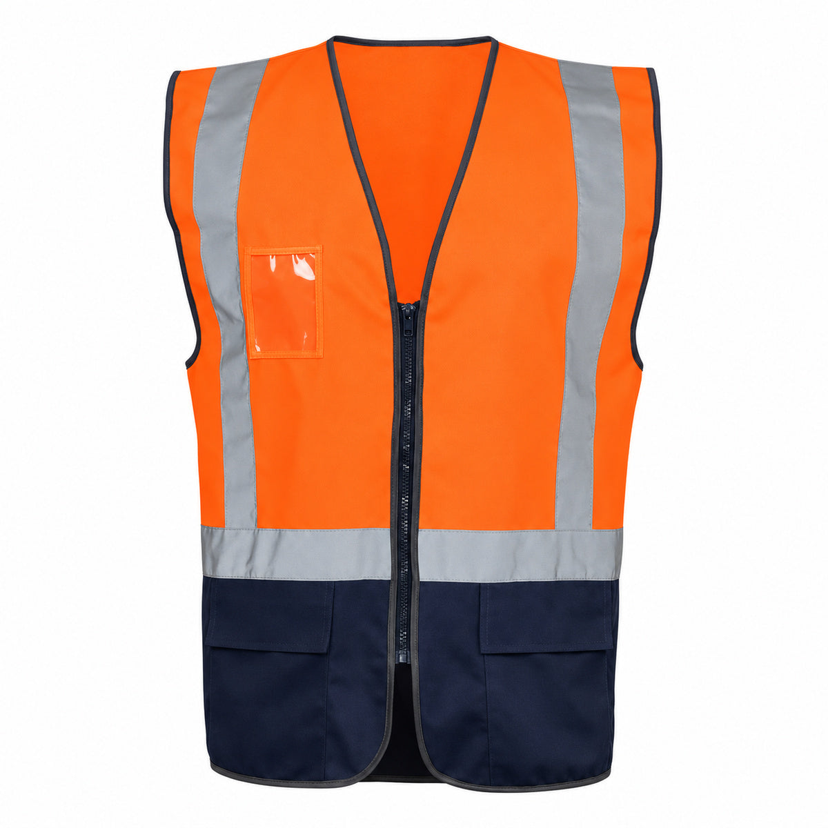 Dual Tone High Vis Safety Vest with Zipper & Pockets - orange front
