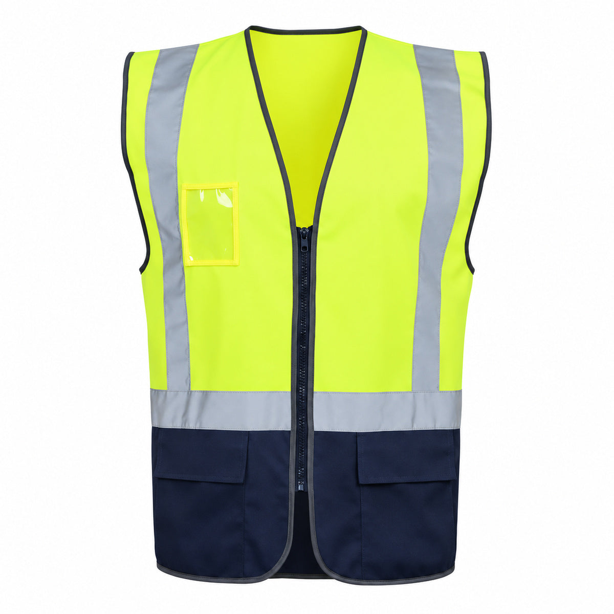 Dual Tone High Vis Safety Vest with Zipper & Pockets - yellow front