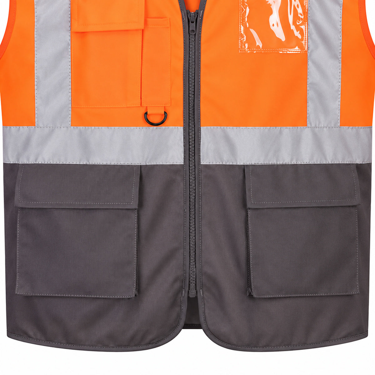 Hi-Vis Contrast Executive Vest Orange/Grey - lower pocket detail