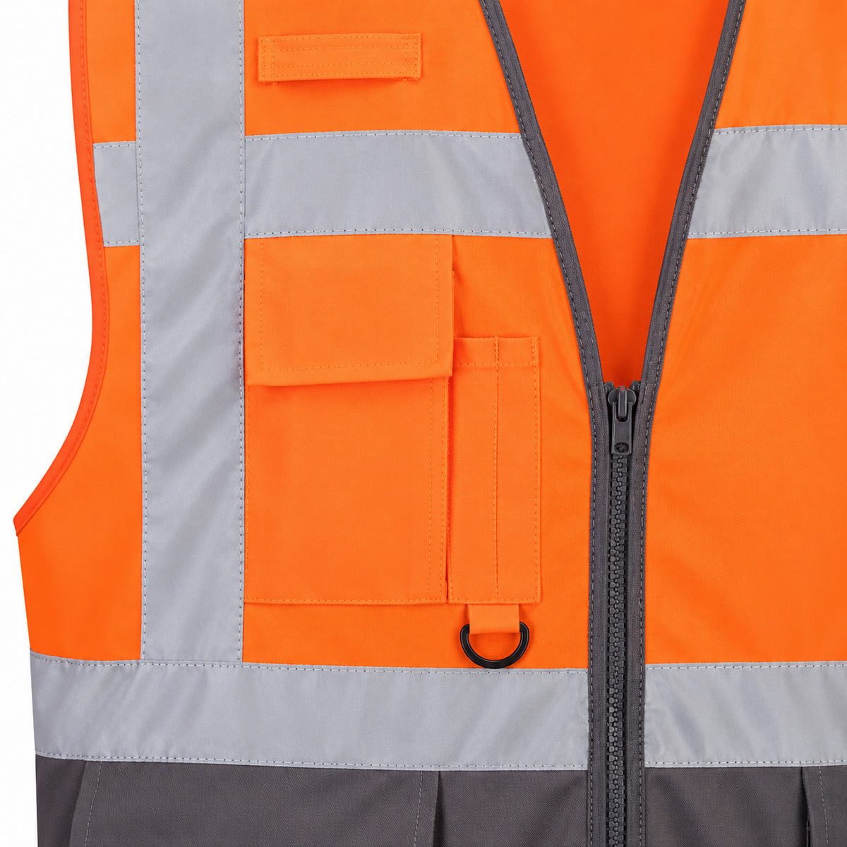 Hi-Vis Contrast Executive Vest Orange/Grey - chest pocket detail