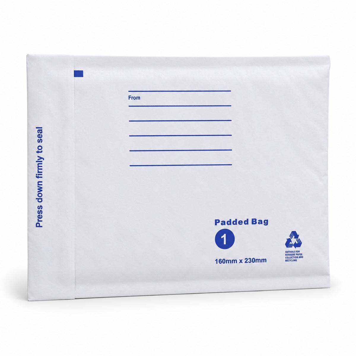 White kraft padded envelope 160 x 230mm printed - main