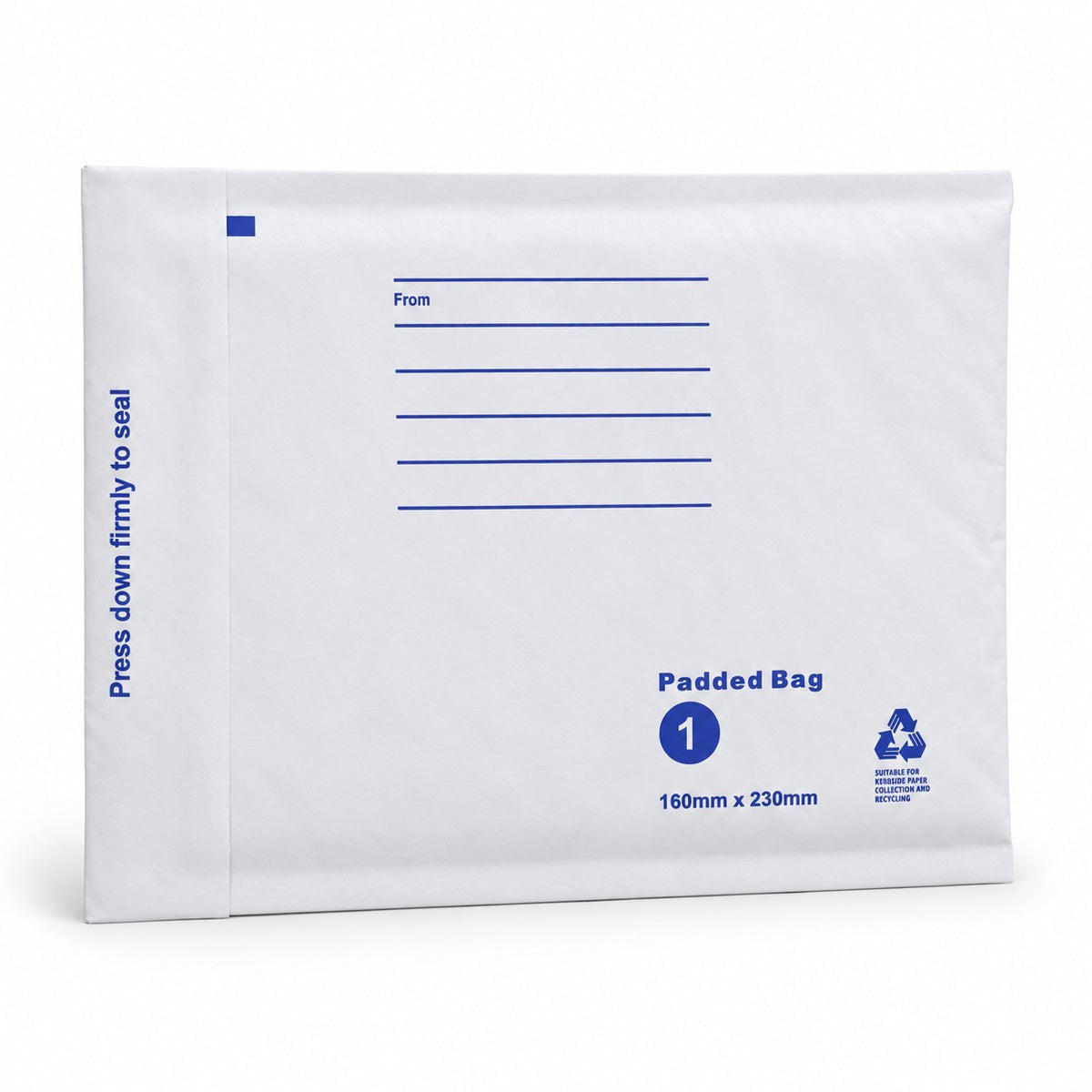 White kraft padded envelope 160 x 230mm printed - main