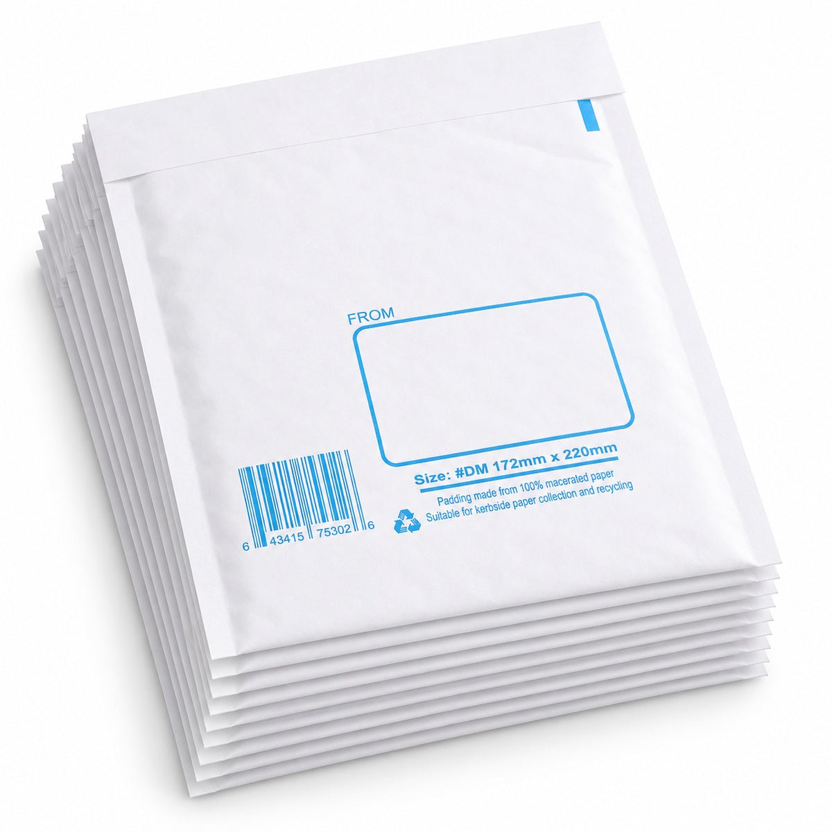 White kraft padded envelope 172 x 220mm printed - stack