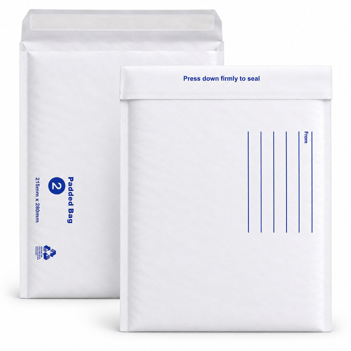 White kraft padded envelope 215 x 280mm printed - pair