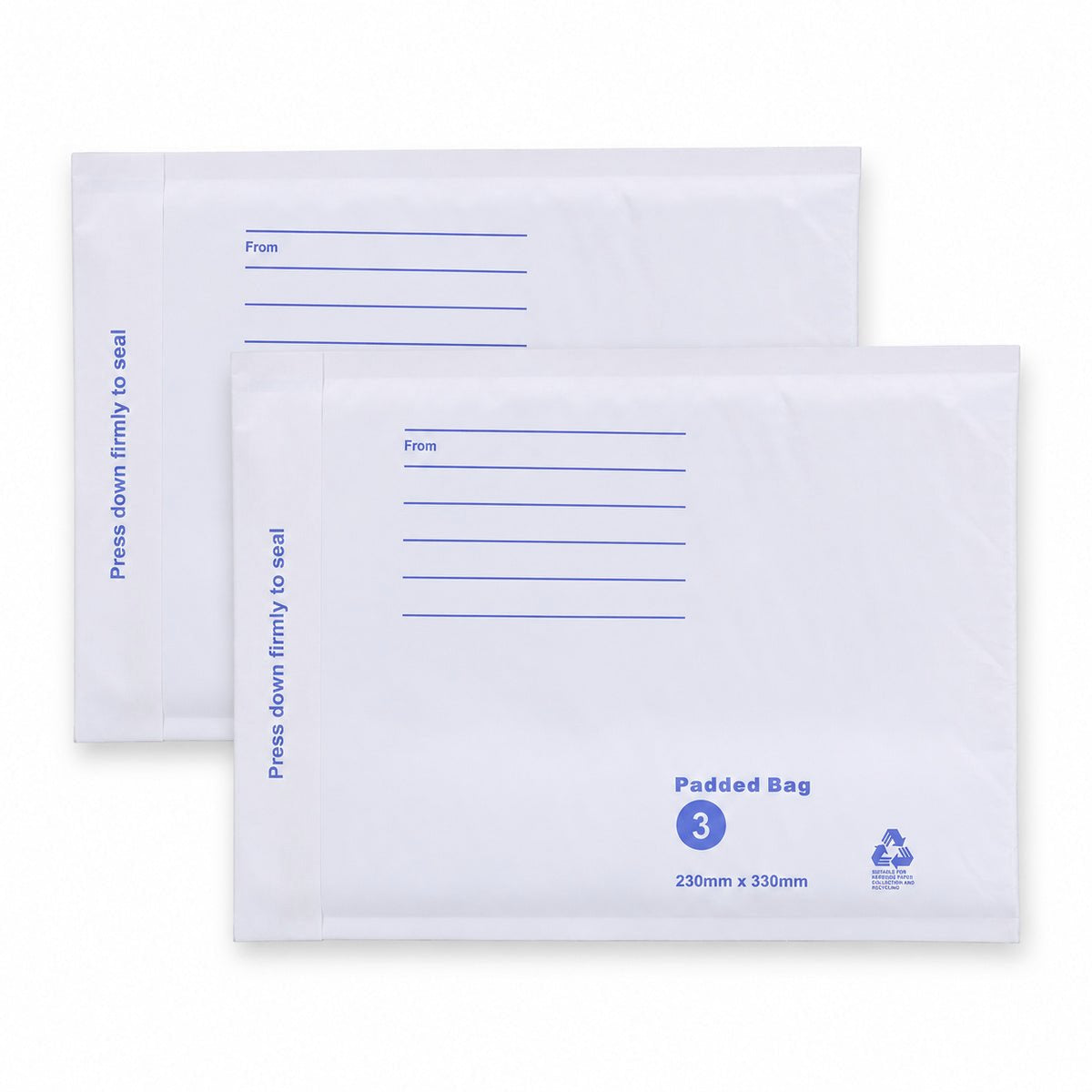 White kraft padded envelope 230 x 330mm printed - pair