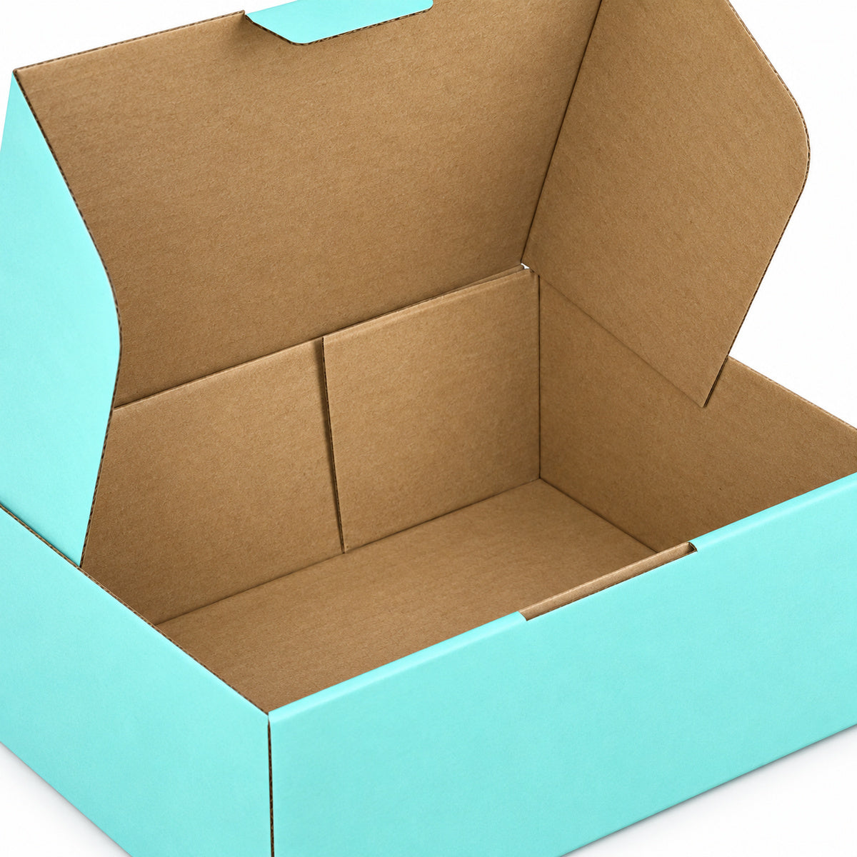 B325 310 x 230 x 105mm mint blue diecut mailing box – kraft interior detail