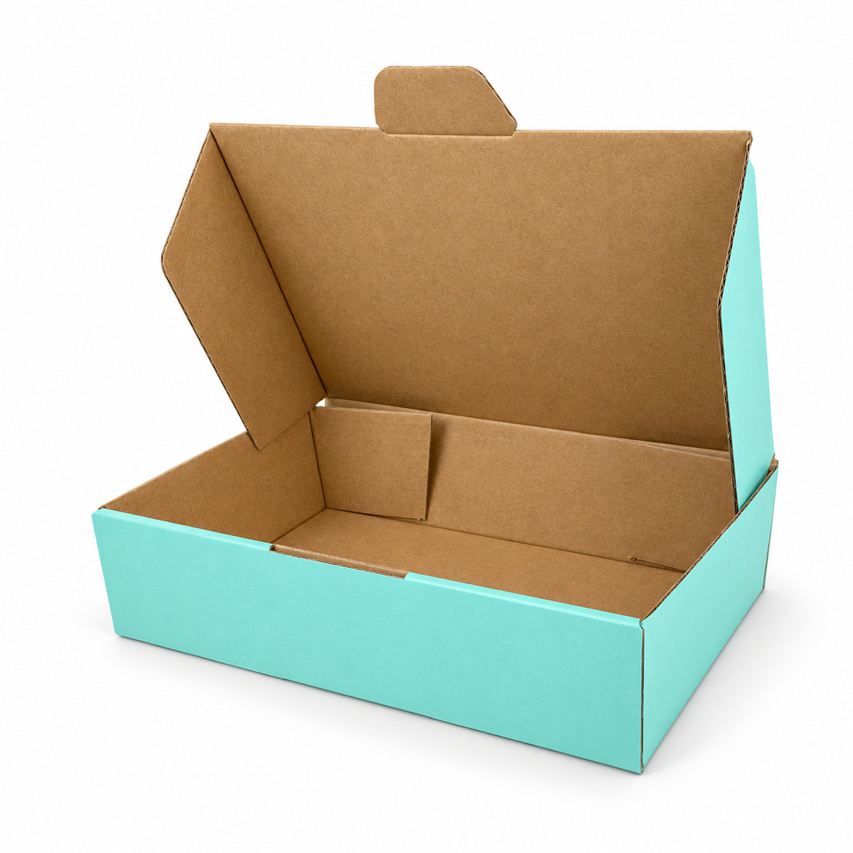 B337 240 x 150 x 60mm mint blue diecut mailing box – open interior