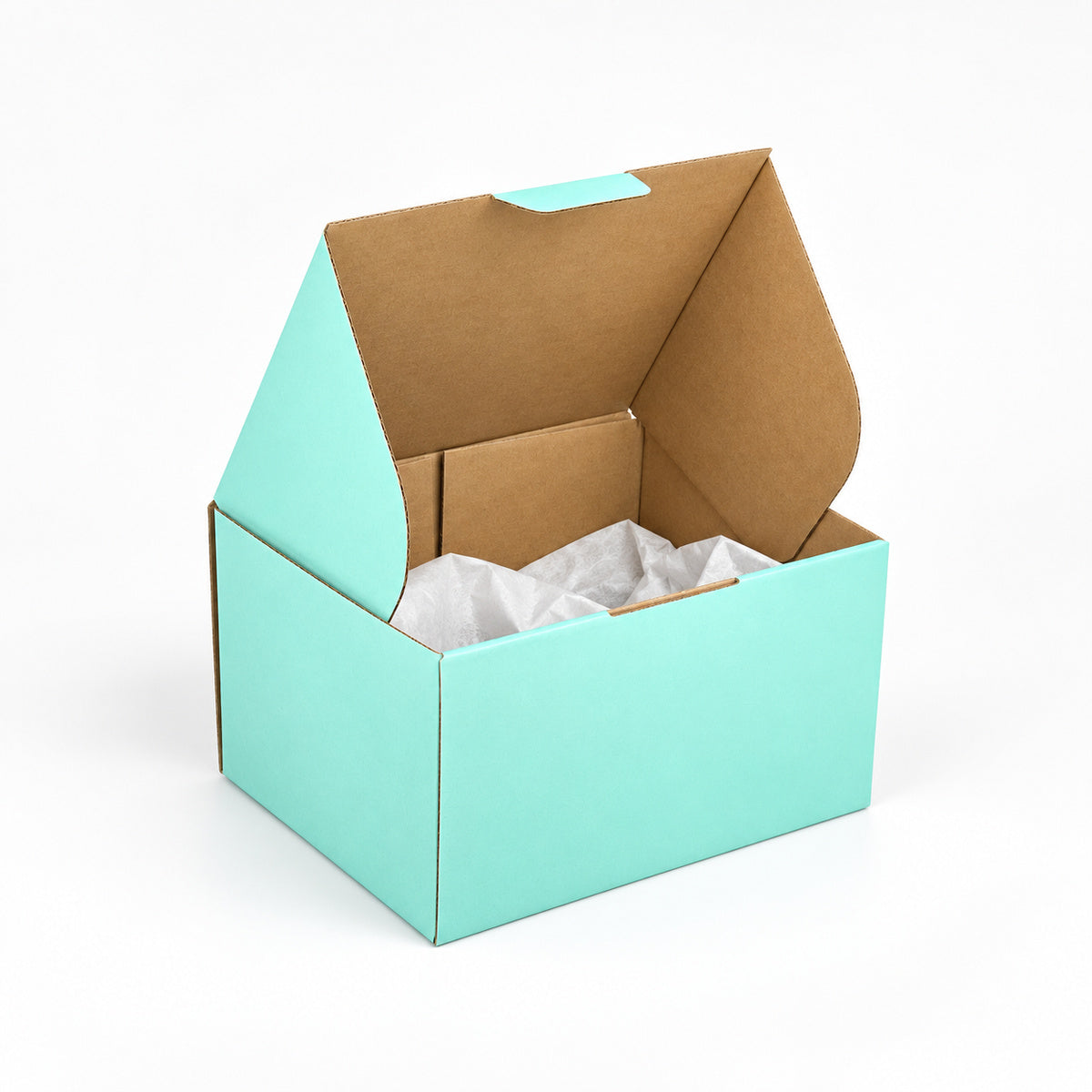 B343 230 x 180 x 130mm mint blue diecut mailing box – packing example