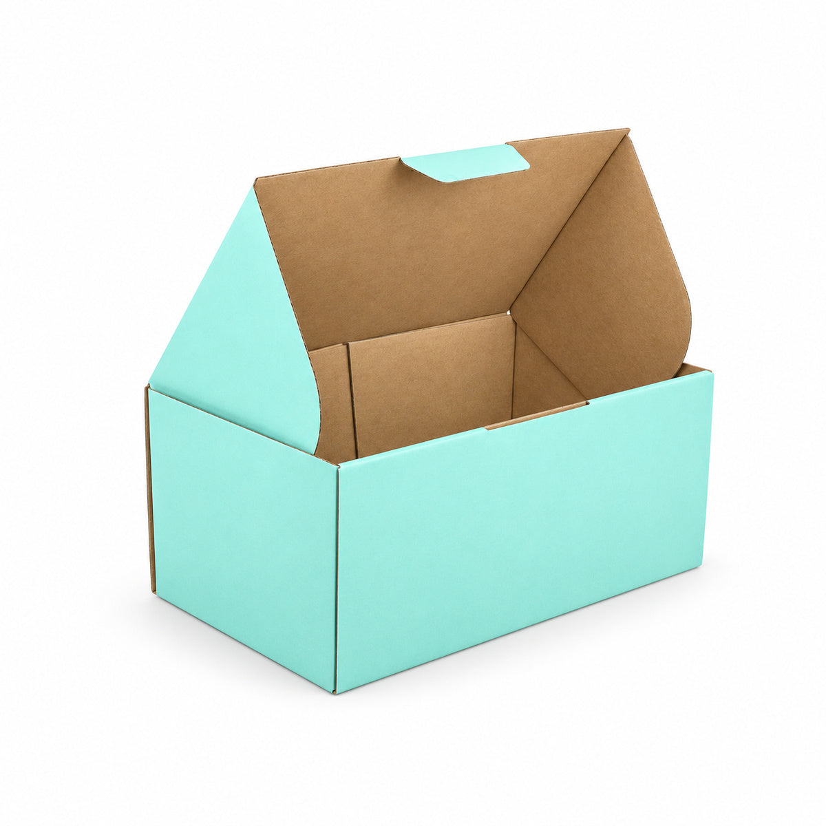B345 270 x 160 x 120mm mint blue diecut mailing box – open alternate
