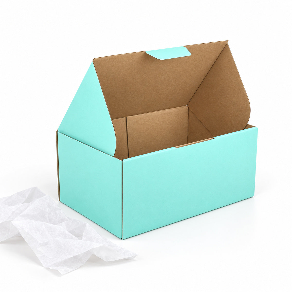 B345 270 x 160 x 120mm mint blue diecut mailing box – flatpack view