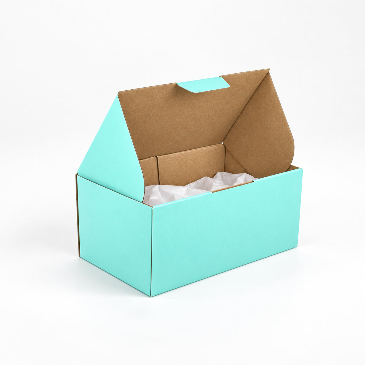 B345 270 x 160 x 120mm mint blue diecut mailing box – packing example