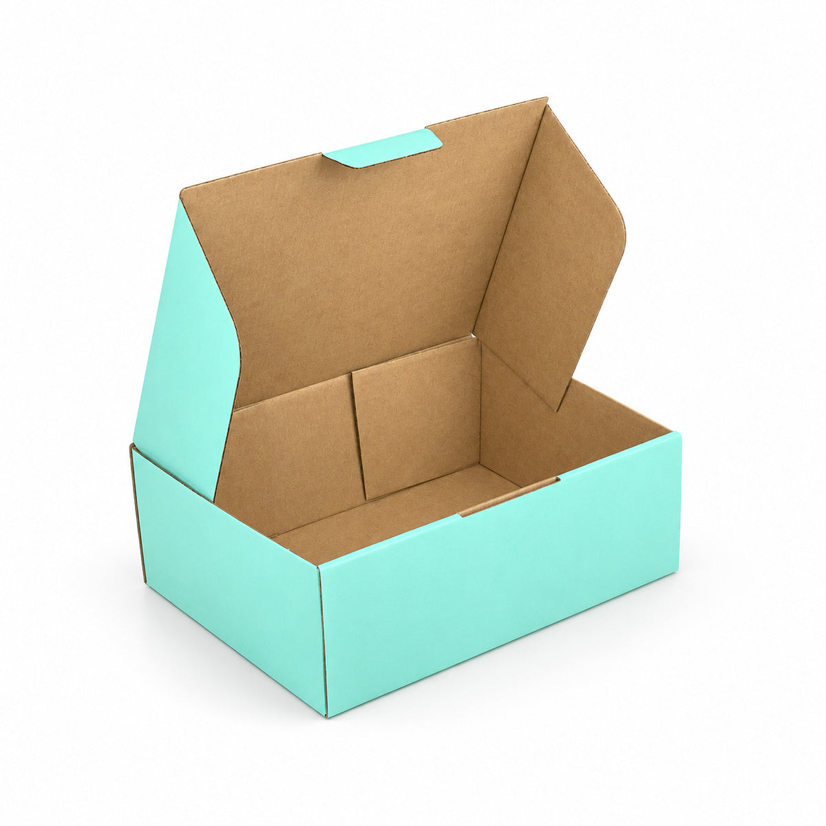 B346 250 x 190 x 90mm mint blue diecut mailing box – open interior