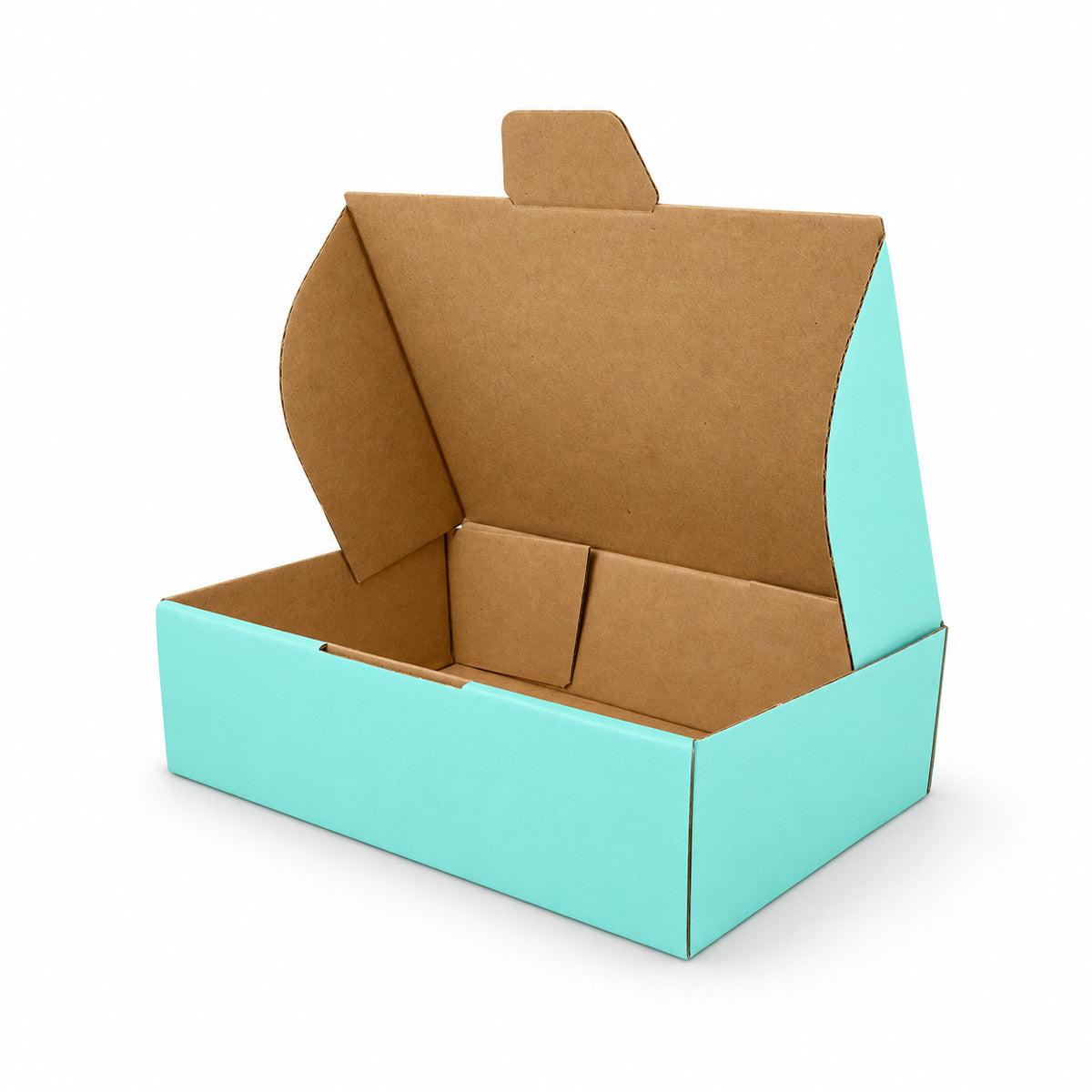 B372 210 x 140 x 60mm mint blue diecut mailing box – open interior