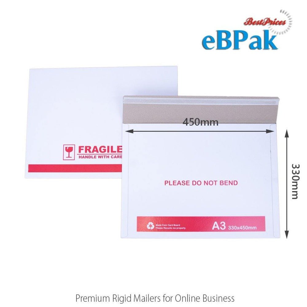 A3 Rigid Mailer 330mm x 450mm 700gsm Handle With Care eBPak
