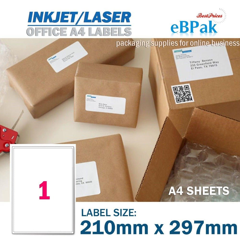 A4 Peel & Paste Address label 210 x 297mm  1UP