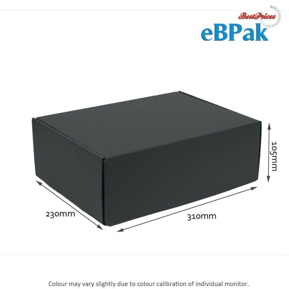 Premium Full Black 310 x 230 x 105mm A4 Tuck Mailing Box B196 BoxMore
