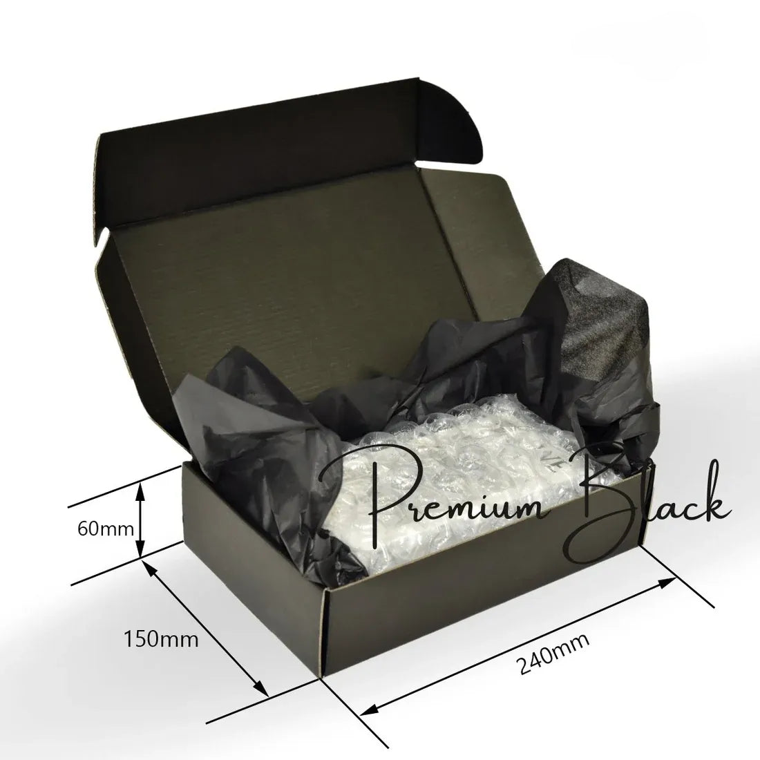 240 x 150 x 60mm Premium Tuck Full Black Mailing Box B194