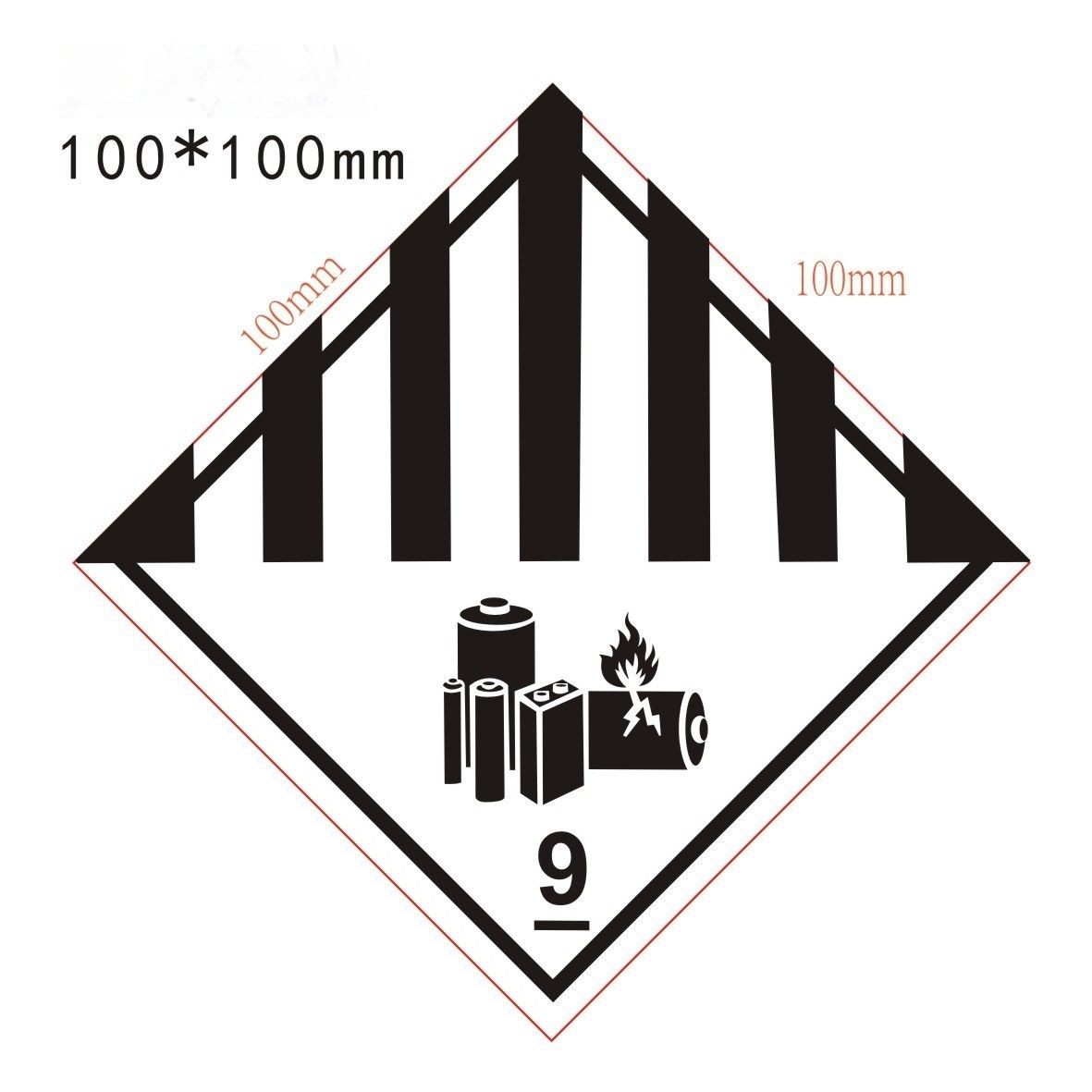 100x100mm Class 9 Lithium Battery Warning Label, Roll of 250