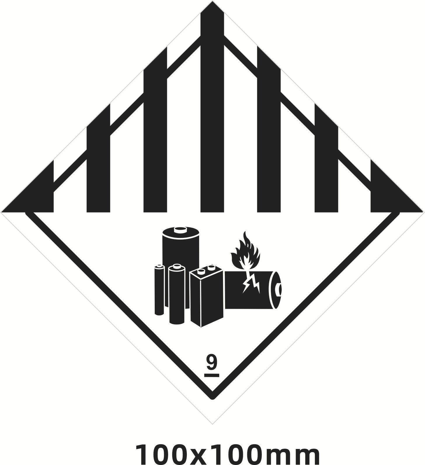100x100mm Class 9 Lithium Battery Warning Label, Roll of 250