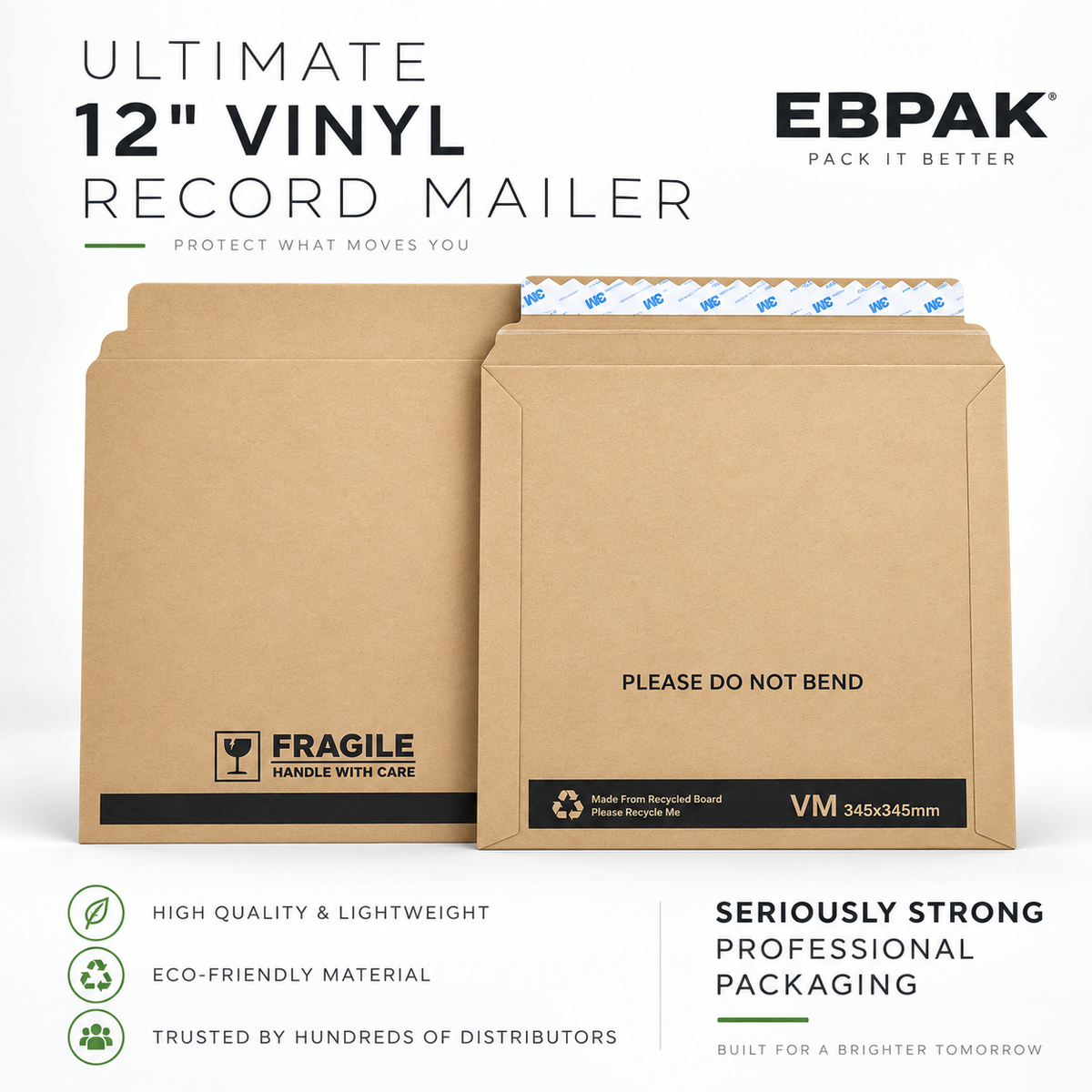 Wholesale Ultimate Black Vinyl Record Rigid Mailer 345mm x 345mm M341