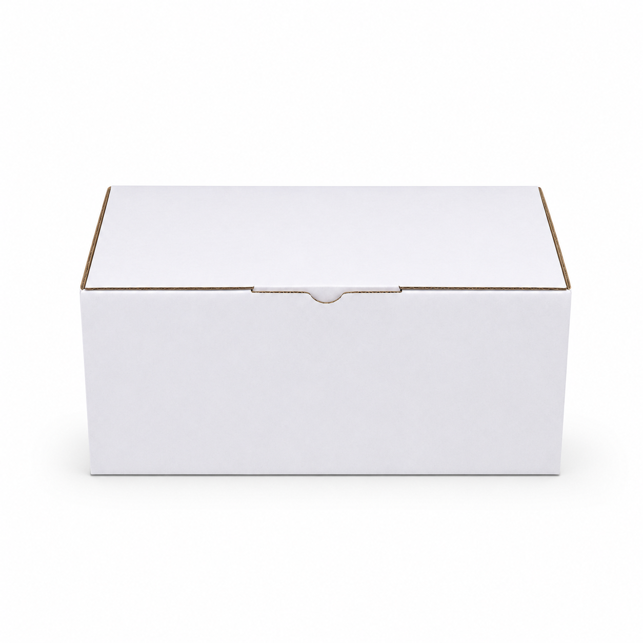 A plain white rectangular cardboard box 150x60x60mm with a hinged lid and a small center tab, photographed on a clean white background.