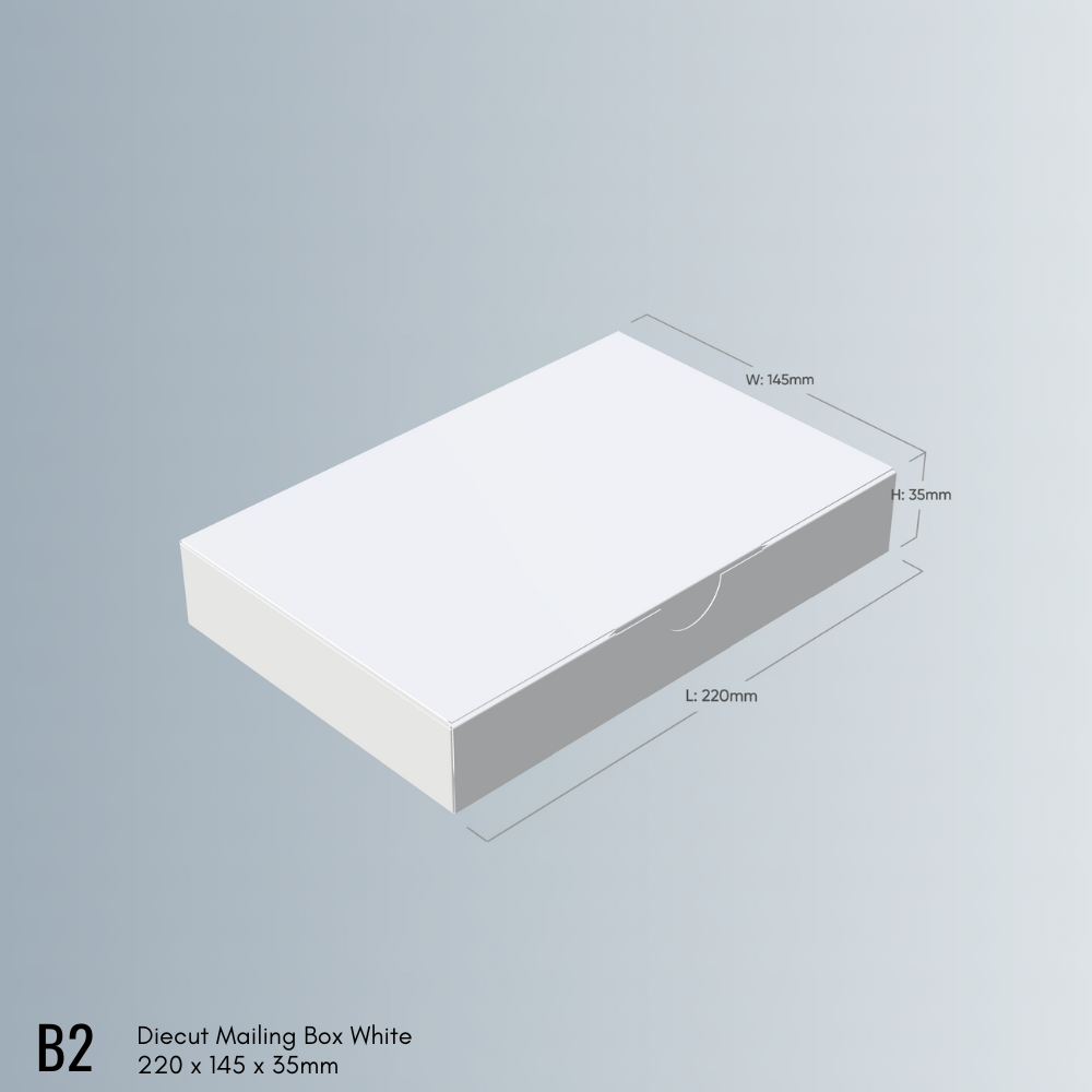220 x 145 x 35mm Diecut White A6 Mailing Box B2