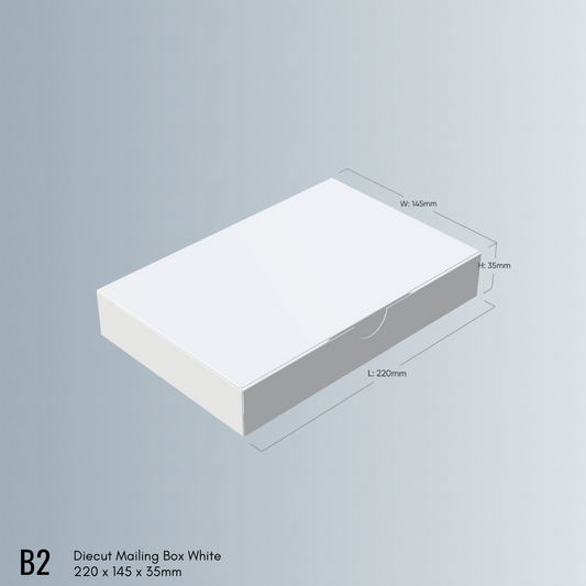 220 x 145 x 35mm Diecut White A6 Mailing Box B2