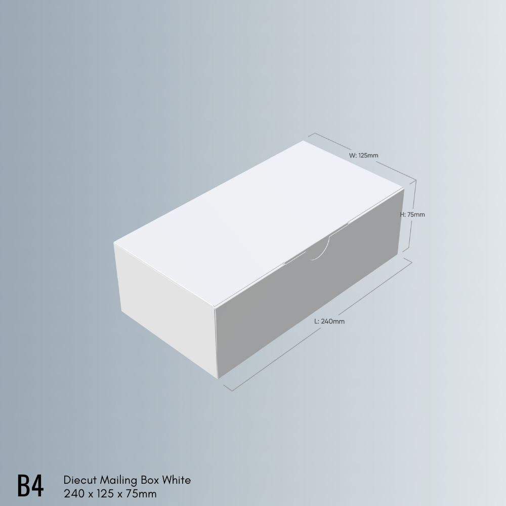240 x 125 x 75mm Diecut White Mailing Box B4