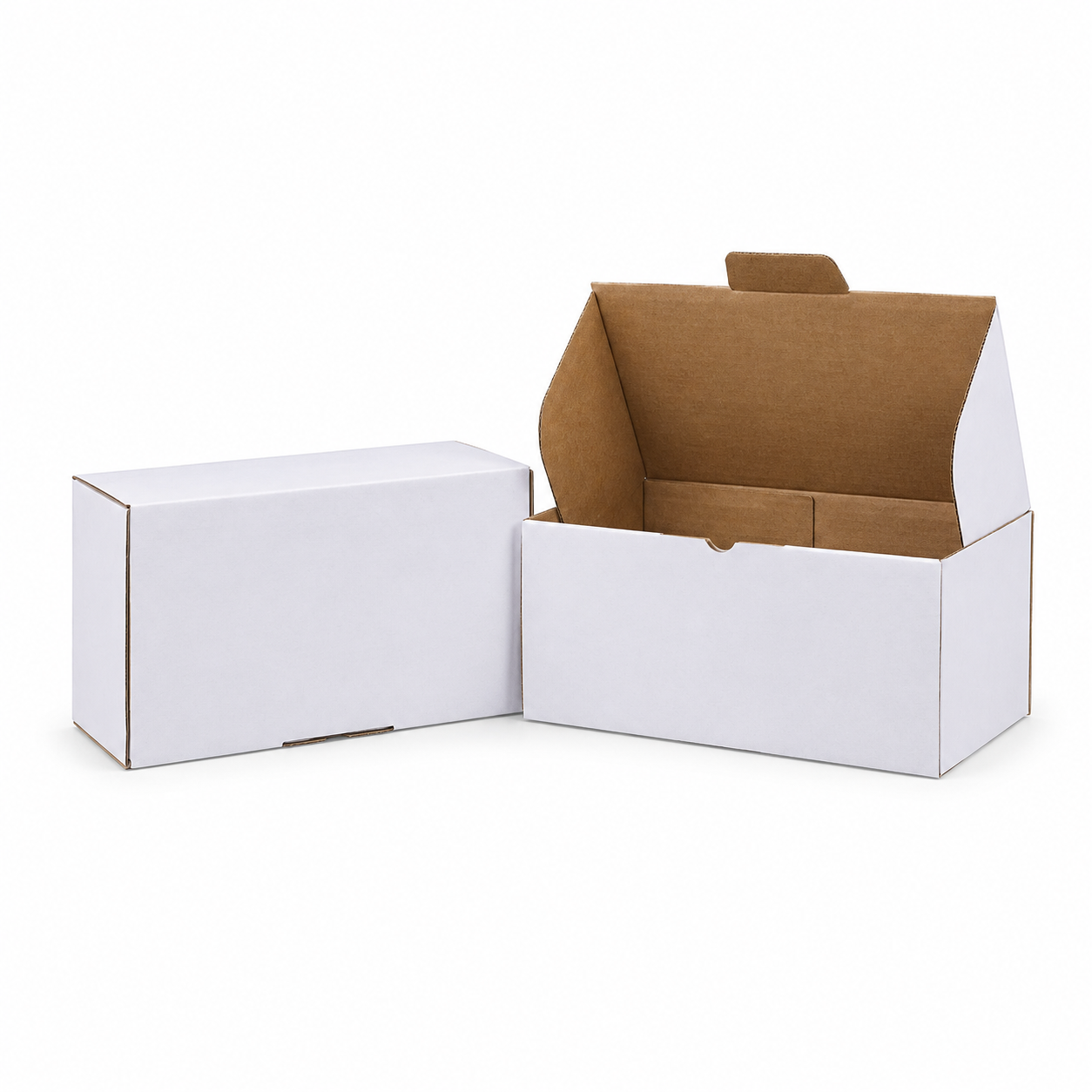 Two plain cardboard boxes 150x60x60mm B534 on a white background, one closed and one open to show the interior.