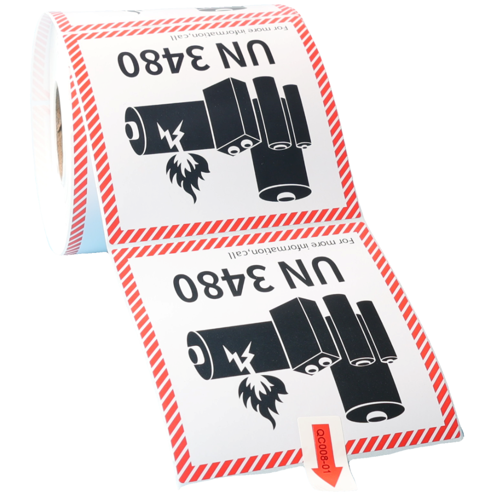 100x100mm Lithium Battery Mark Label UN 3480, Roll of 500