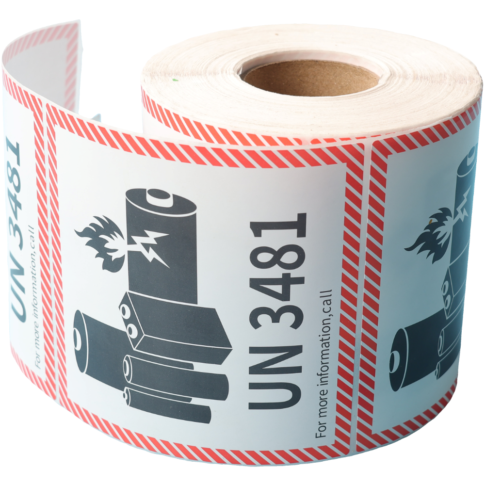 100x100mm Lithium Battery Mark Label UN 3481, Roll of 500