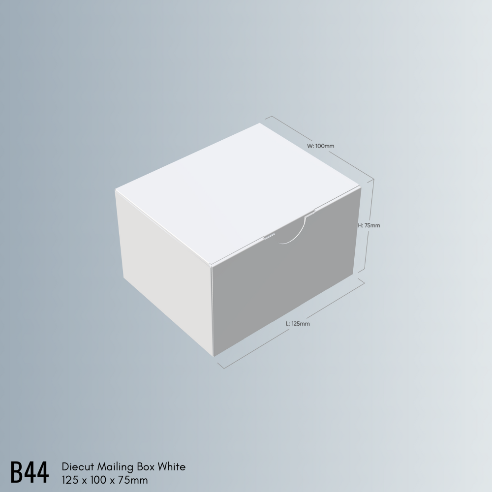 Mailing Box 125 x 100 x 75mm Diecut White B44