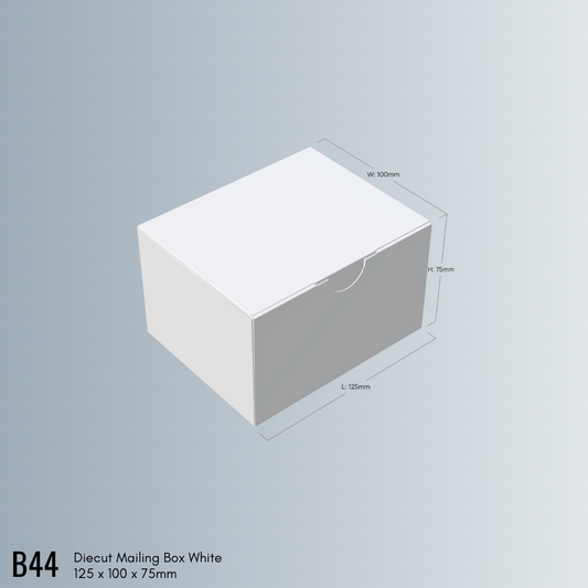 Mailing Box 125 x 100 x 75mm Diecut White B44