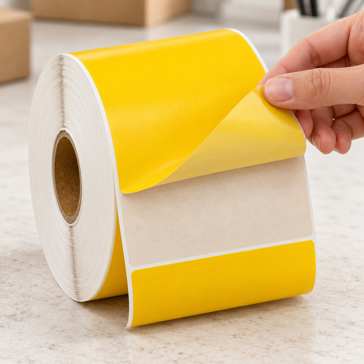 Yellow Direct Thermal Shipping Labels 100 x 150mm 3500 Labels - peel scene