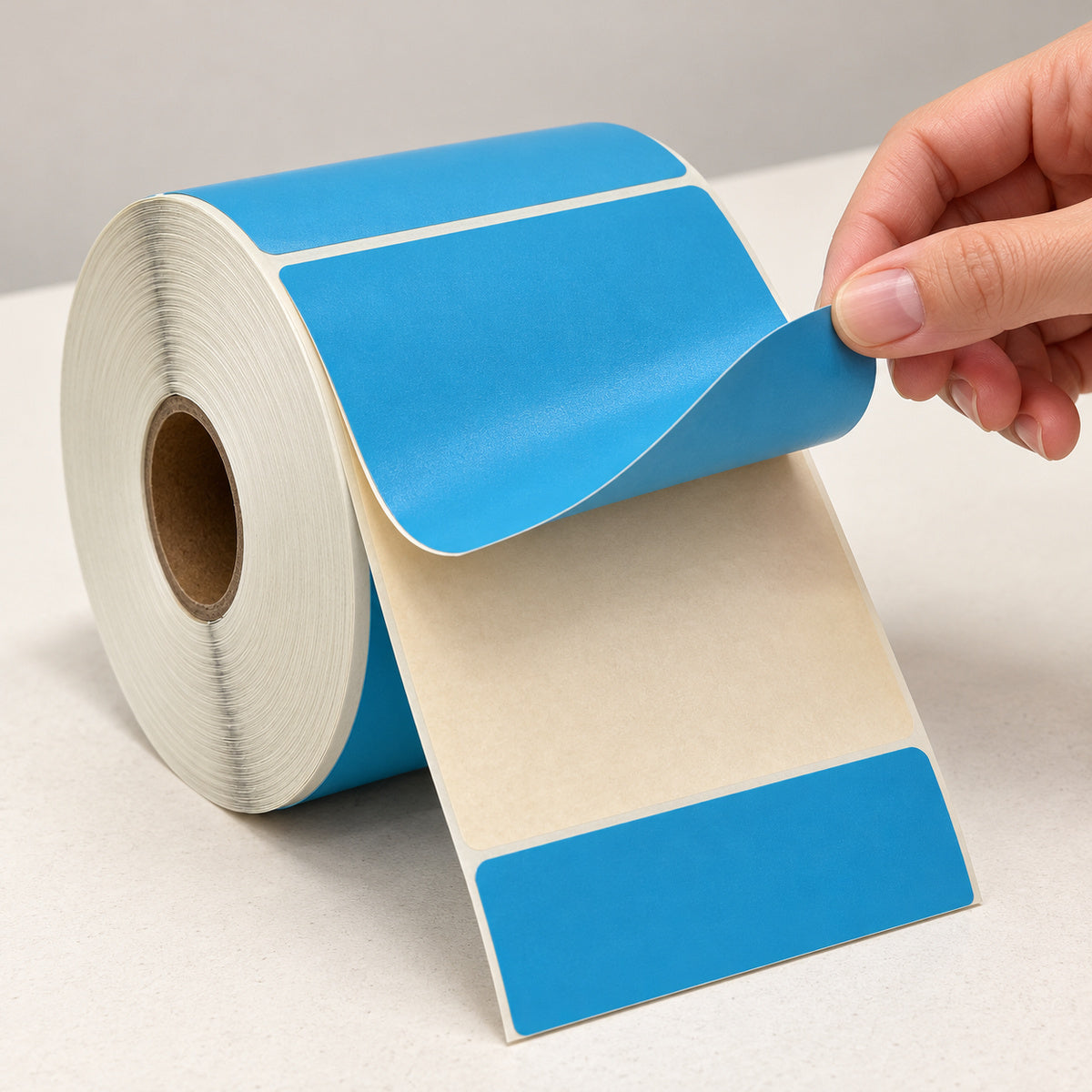Blue Direct Thermal Label 100 x 150mm 350 Labels - peel scene