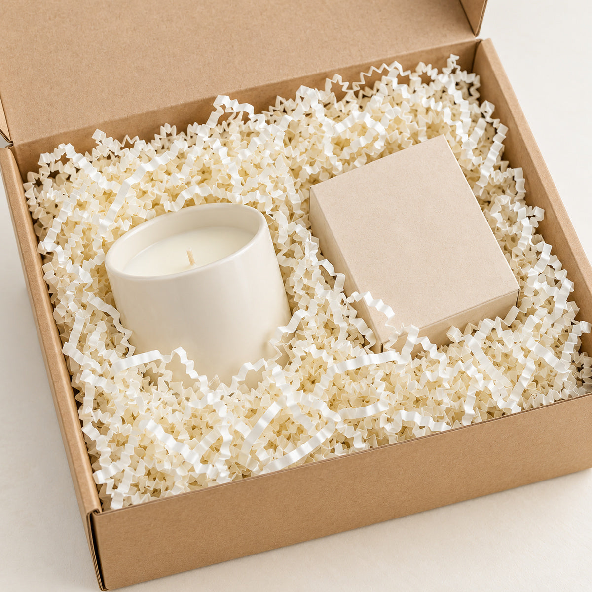 Ivory White shredded paper filler - gift scene