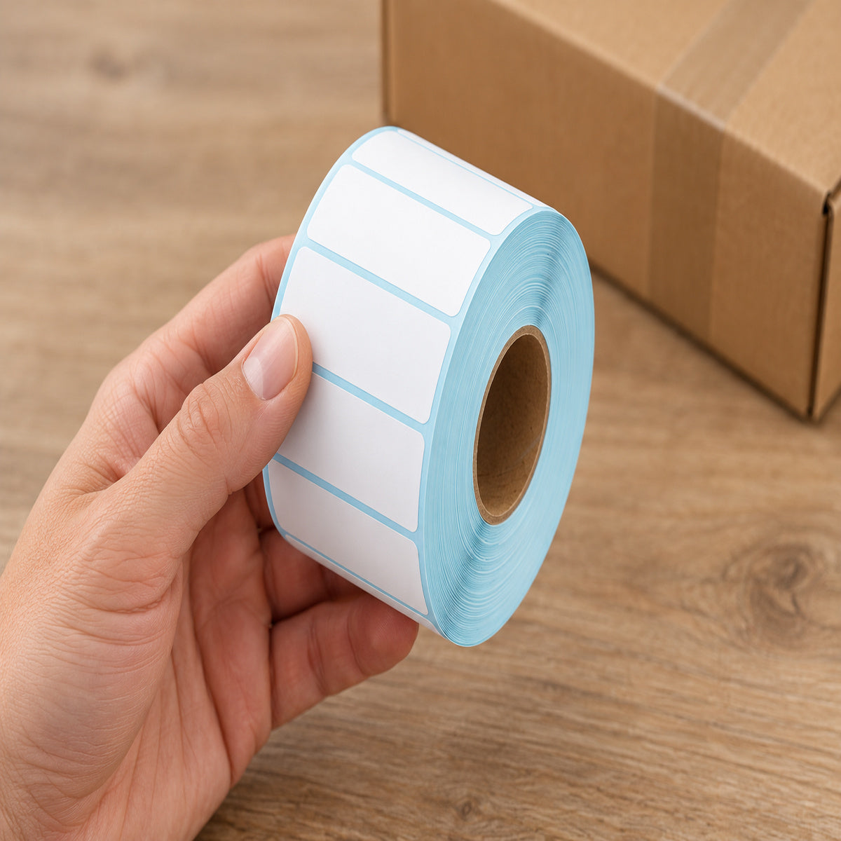Direct Thermal Label 75 x 23mm 2000 Labels per Roll A217 x 9 Rolls - handling scene