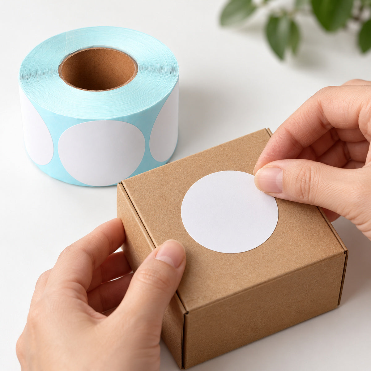 Direct Round Thermal Label 50 x 50mm 750 White Labels per Roll A257 x 16 Rolls - application scene