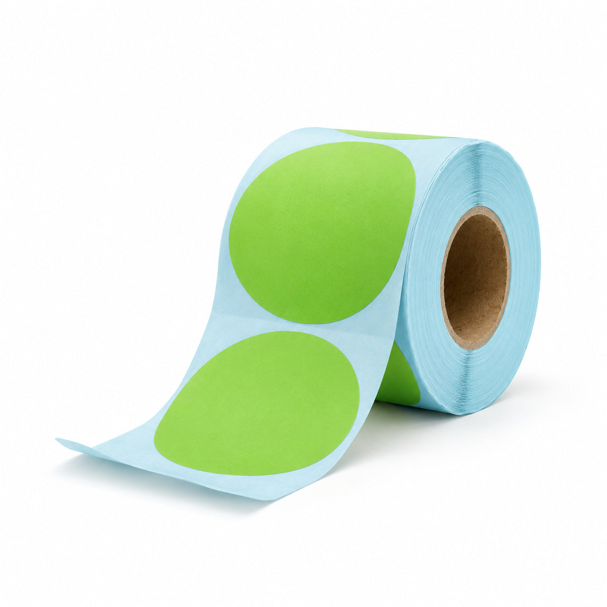 Round Direct Thermal Label 50 x 50mm 750 Green Labels per Roll A260 x 16 Rolls - unrolled