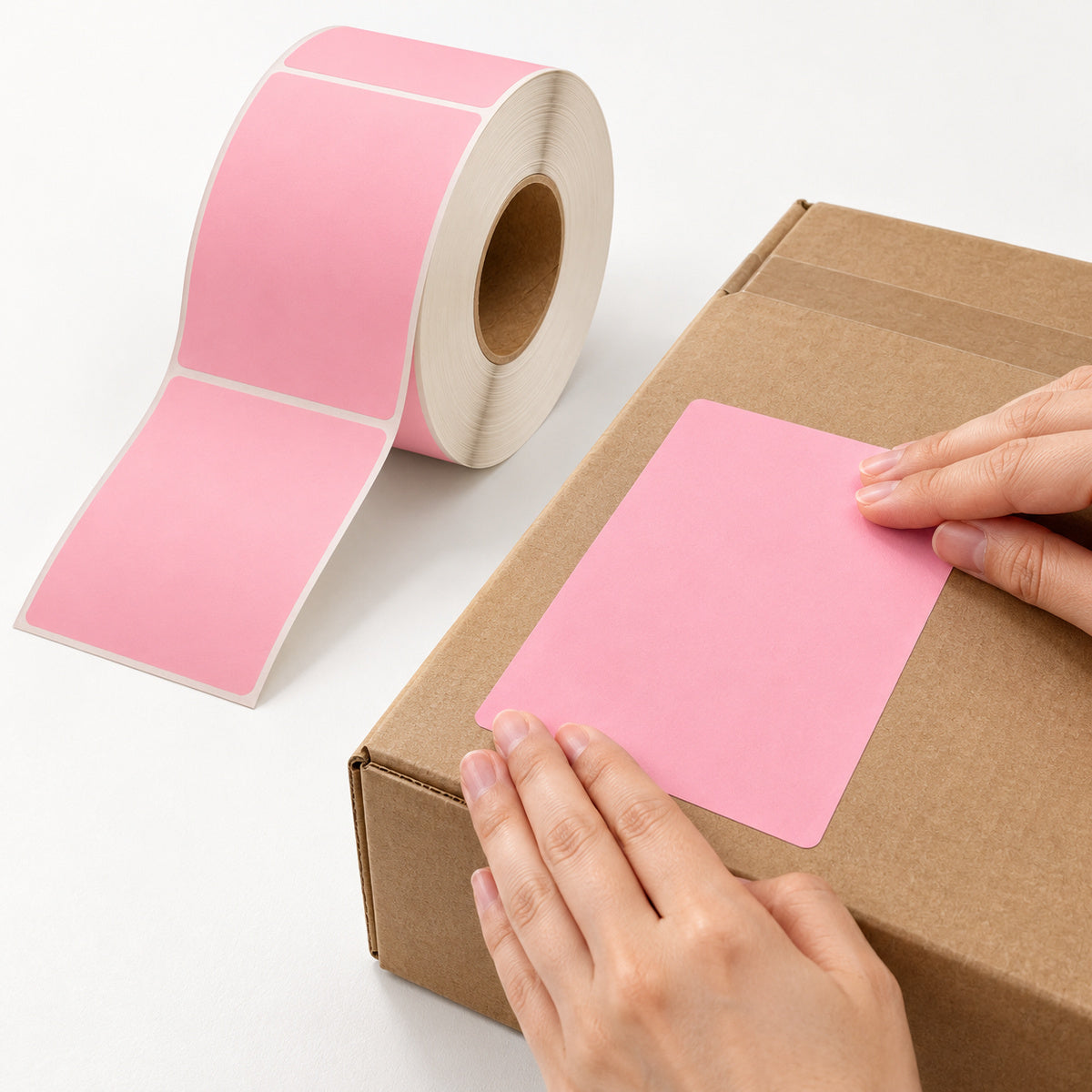 Pink Direct Thermal Labels 100 x 150mm 4-Pack (76mm Core / 4000 Labels - A280) - application scene