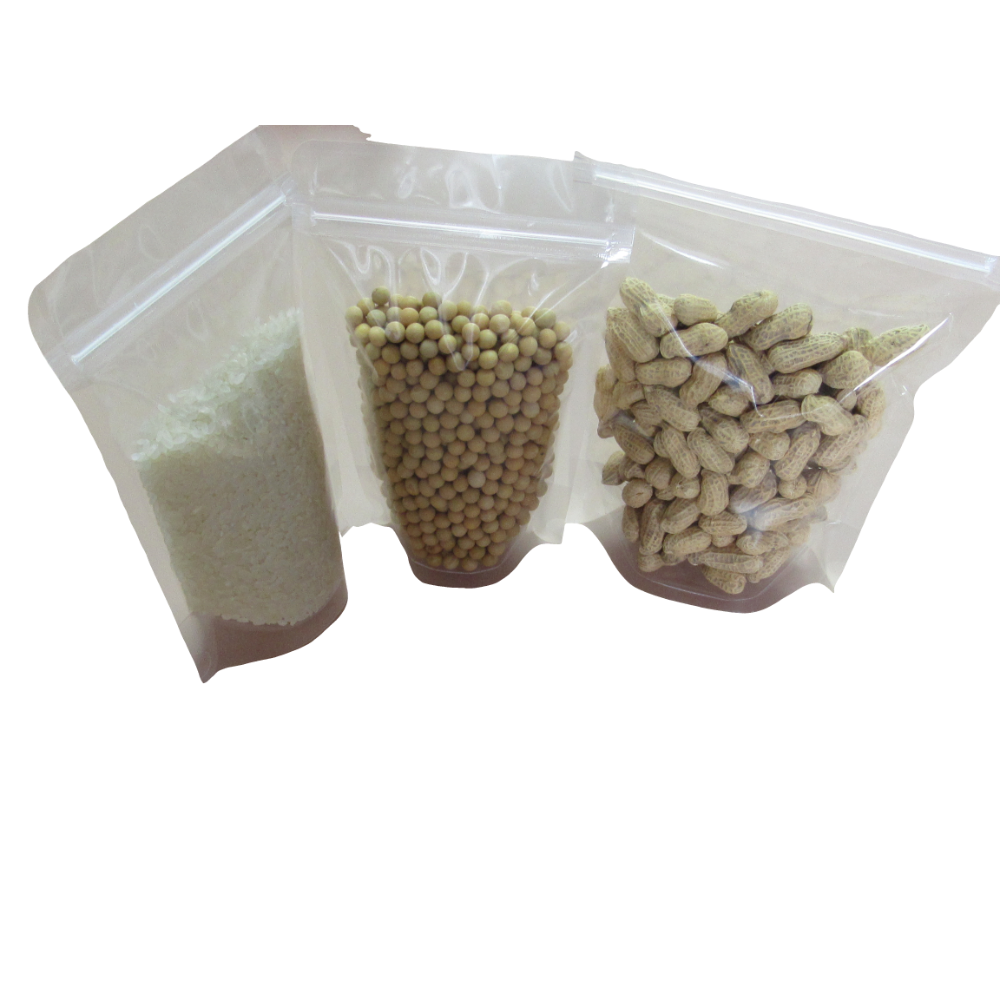 Clear stand-up ziplock pouches with bottom gusset