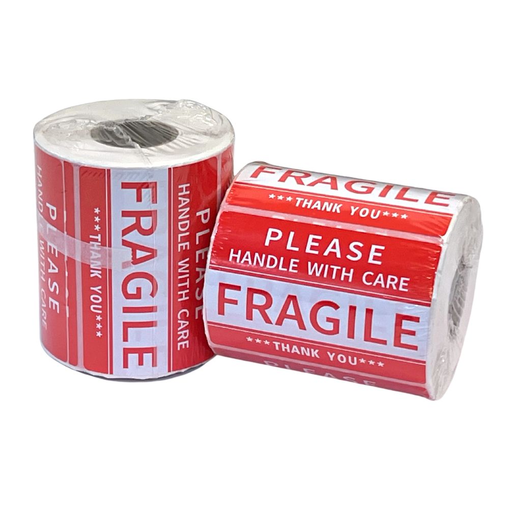 Fragile Labels 76 x 50mm Red Warning Sticker Handle With Care - eBPak