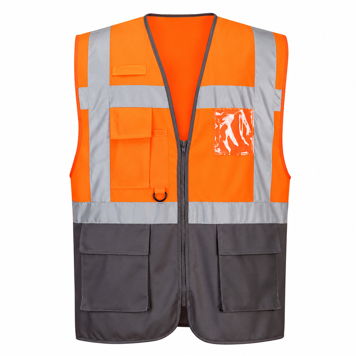 Hi-Vis Contrast Executive Vest Orange/Grey - front